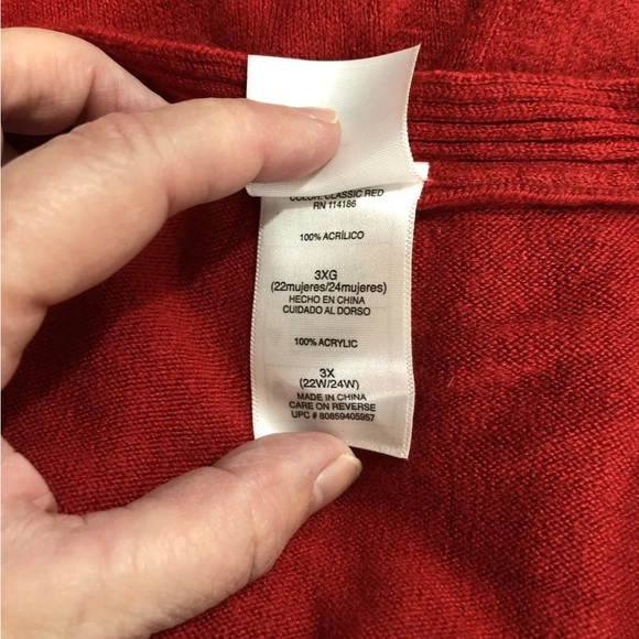 Just My Size Red Long Sleeve V Neck Sweater- Womens 3X, Bust 24” - Picture 4 of 4